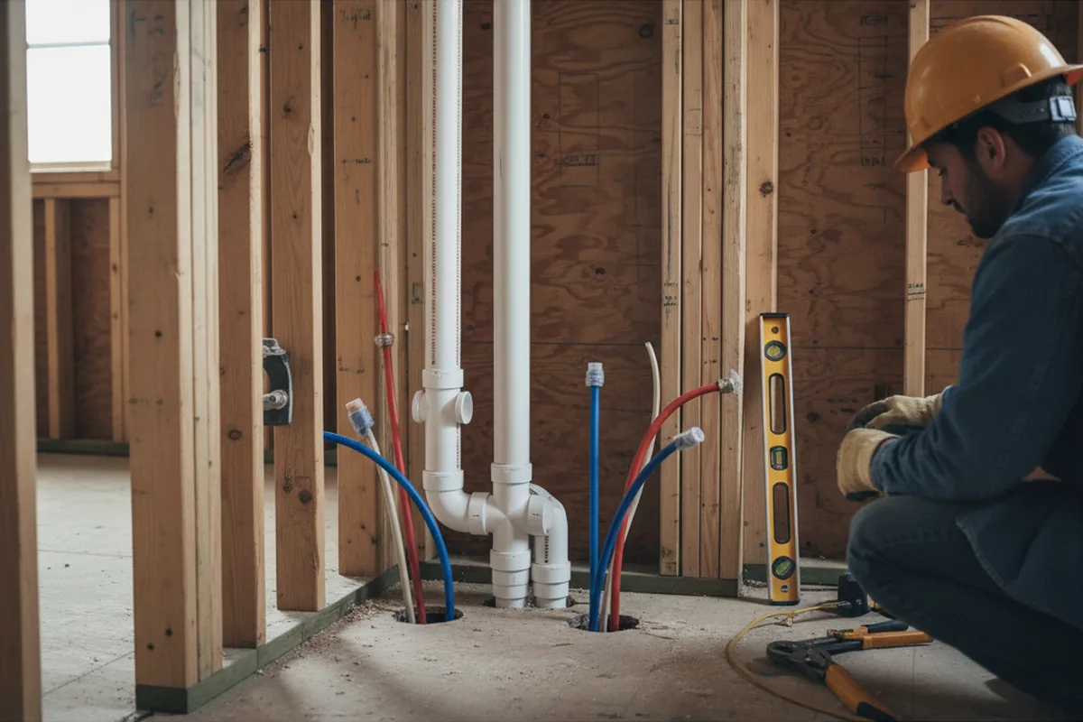 Drain and supply rough-in during Sump Pump Repair in Whately
